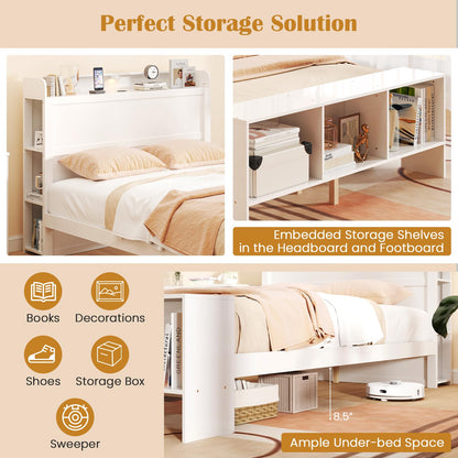 Goflame Full/Twin Size Bed Frame with Storage Headboard & Footboard