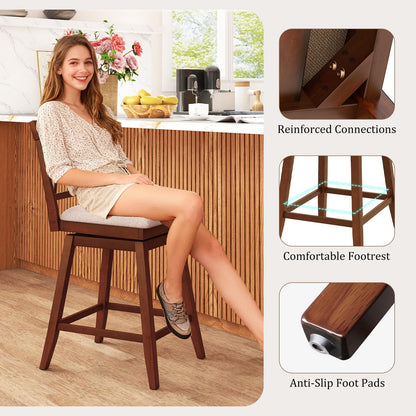 Goflame Counter Height Bar Stool with Crossed Backs and Rubber Wood Legs