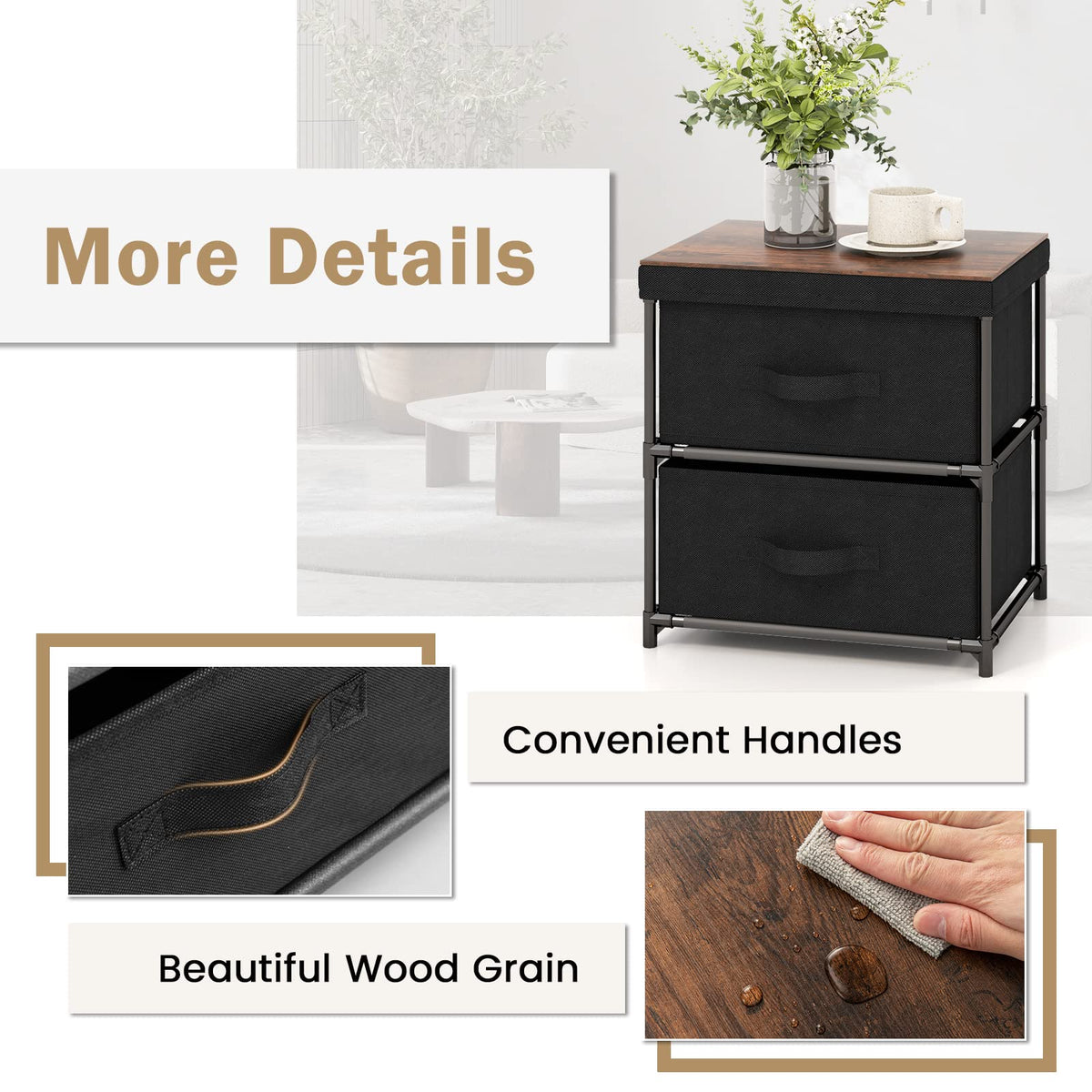 Goflame Nightstand Set of 2 with 2 Fabric Drawers