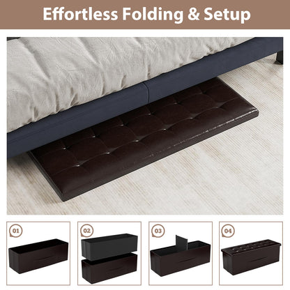 Goflame 43 Inches Folding Storage Ottoman Bench Upholstered PU Leather Storage Chest with Side Pocket