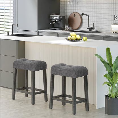 Goflame 24" Bar Stools, Backless Counter Height Saddle Bar Stools w/Padded Seat, Solid Rubber Wood Legs