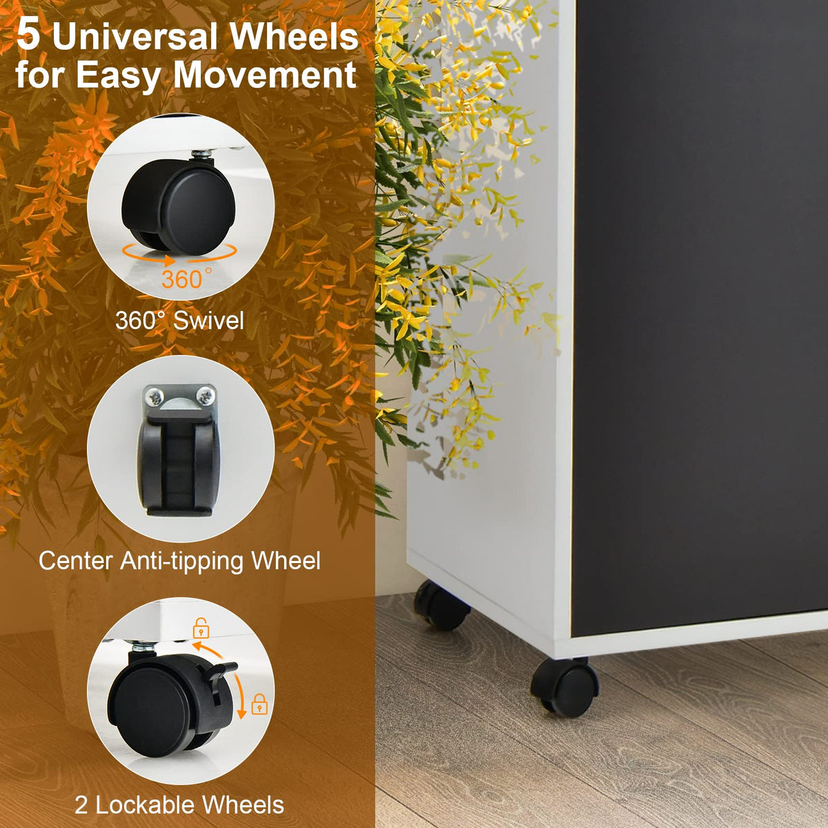 Goflame Mobile File Cabinet on Wheels - Lateral Filing Cabinet w/Drawer