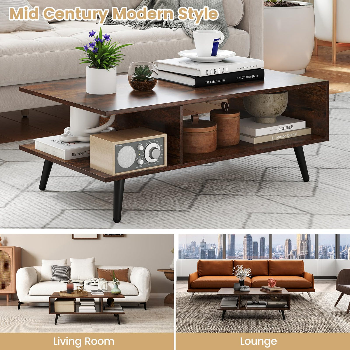 Goflame Coffee Table with Storage for Living Room