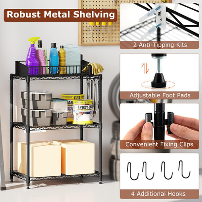 Goflame Storage Shelves Adjustable Wire Shelf Rack w/4 Removable Hooks