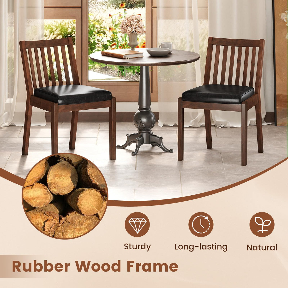 Goflame PU Leather Upholstered Kitchen Chairs w/Rubber Wood Frame Padded Seat