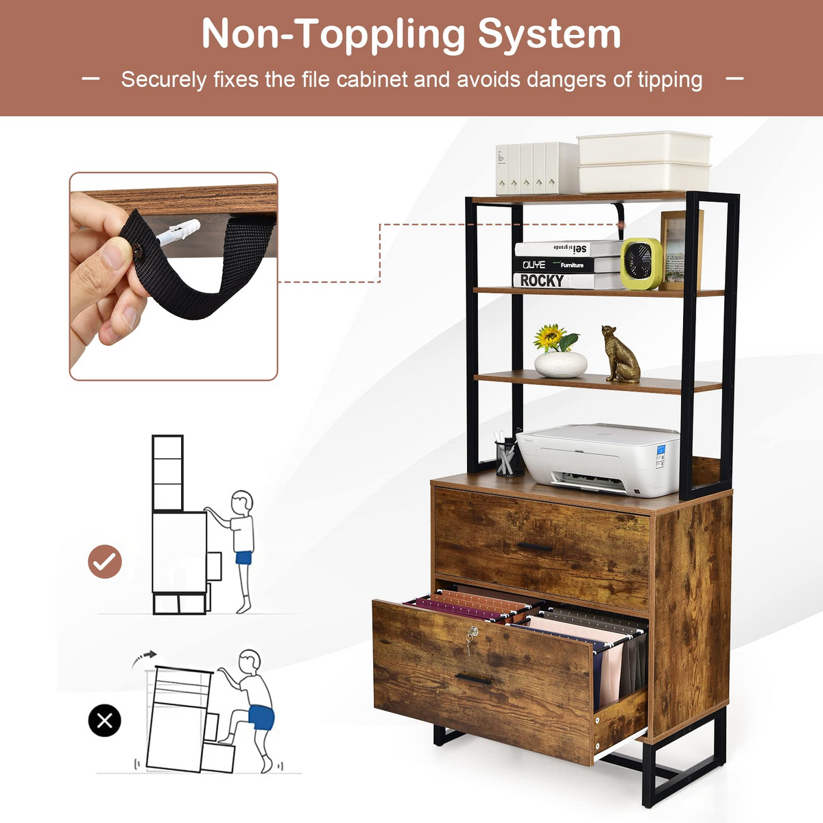 Goflame Lateral File Cabinet with 2 Drawers with Lock
