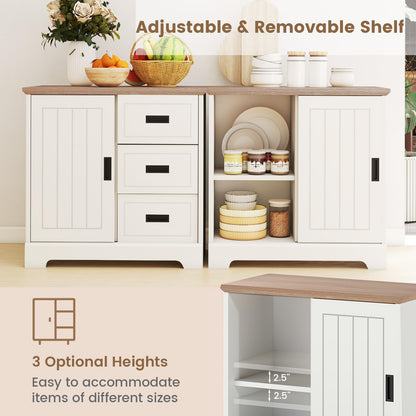 Goflame Small Sideboard Buffet Cabinet Farmhouse Kitchen Storage Cabinet with Fluted Sliding Door