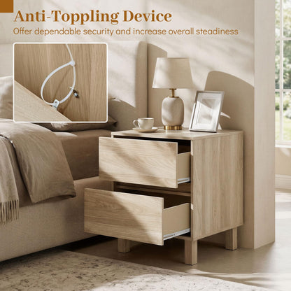 Goflame Modern Wood Night Stand w/2 Storage Drawers (1/2)