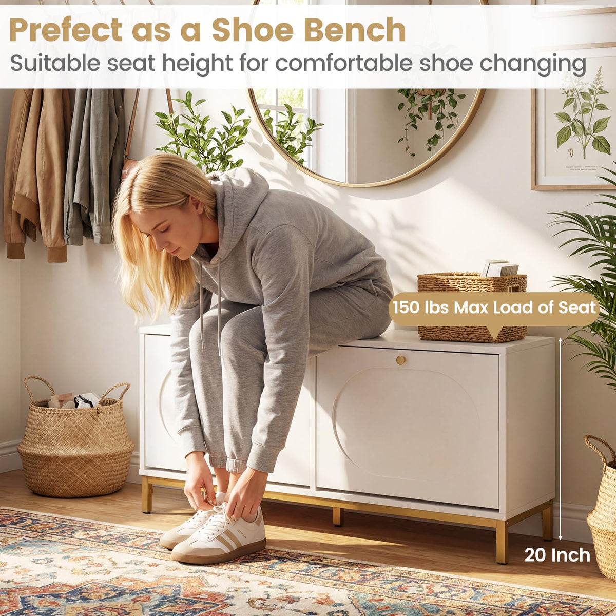 Goflame Shoe Storage Bench with 2 Flip Drawers