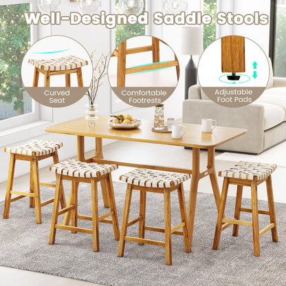 Goflame 25.5/31" Woven Bar Stools Set of 2/4, Faux PU Leather Counter Height Saddle Stools with Woven Curved Seat