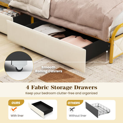Goflame Queen/Full/Twin Size Bed Frame with 4 Storage Drawers and Charging Station