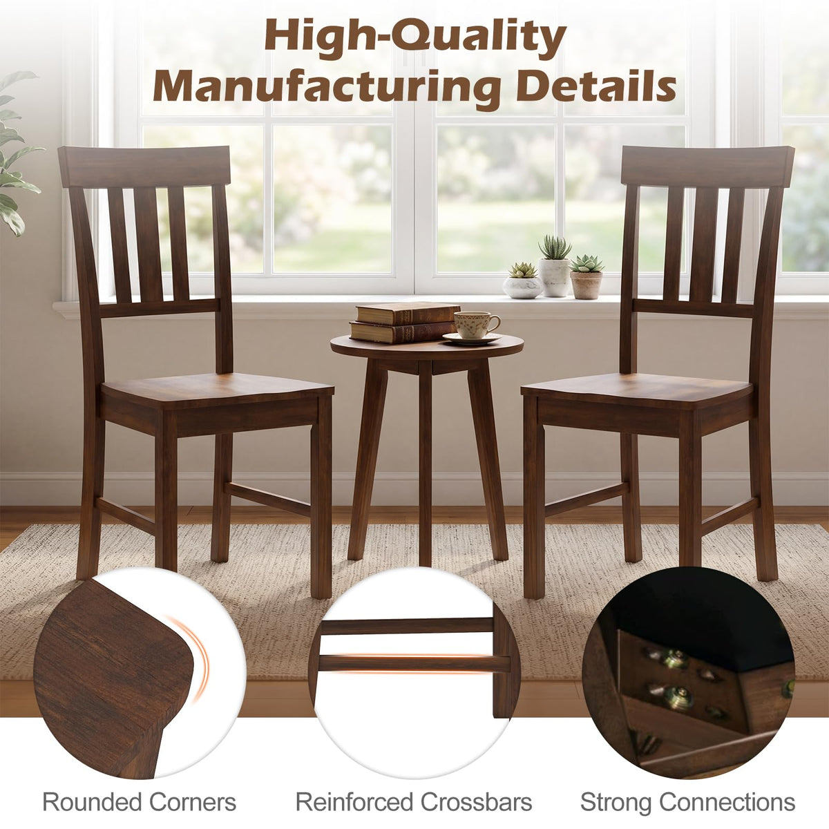 Goflame Wooden Dining Chairs Set of 2/4 with Slat Back & Contoured Seat