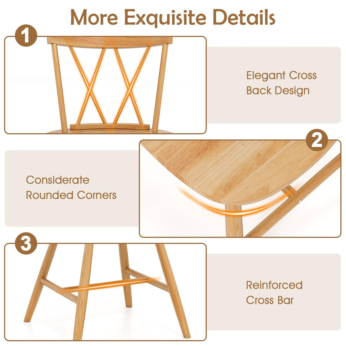 Goflame Wooden Dining Chairs Set of 2/4, Farmhouse Windsor Kitchen Chairs w/Cross Back, Wide Seat