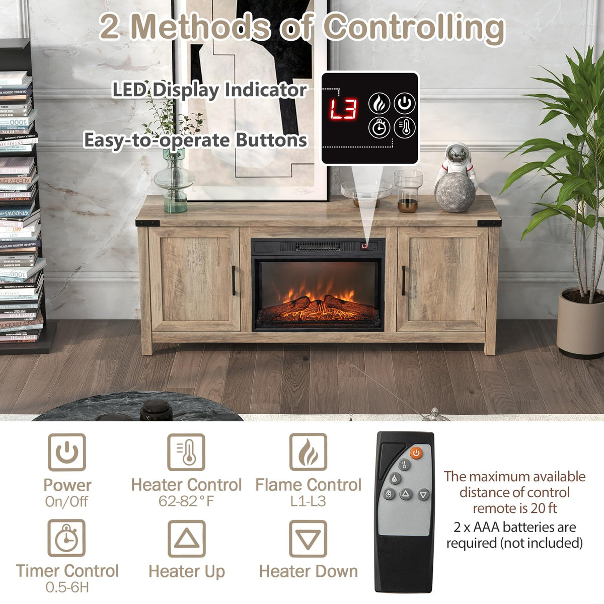 GOFLAME Fireplace TV Stand for TVs Up to 70 Inches with Electric Fireplace and Remote Control