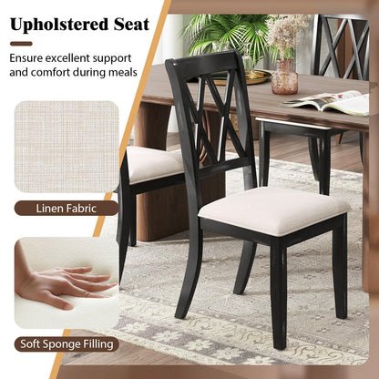 Goflame Wooden Dining Chairs Set of 2/4 Upholstered Kitchen Chair w/Distressed Rubber Wood Legs Curved Cross Back
