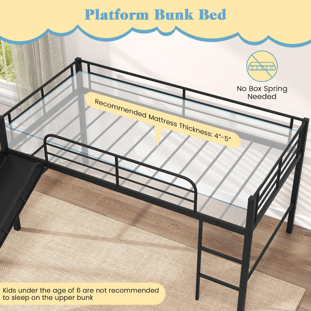 Goflame Low Loft Bed with Slide