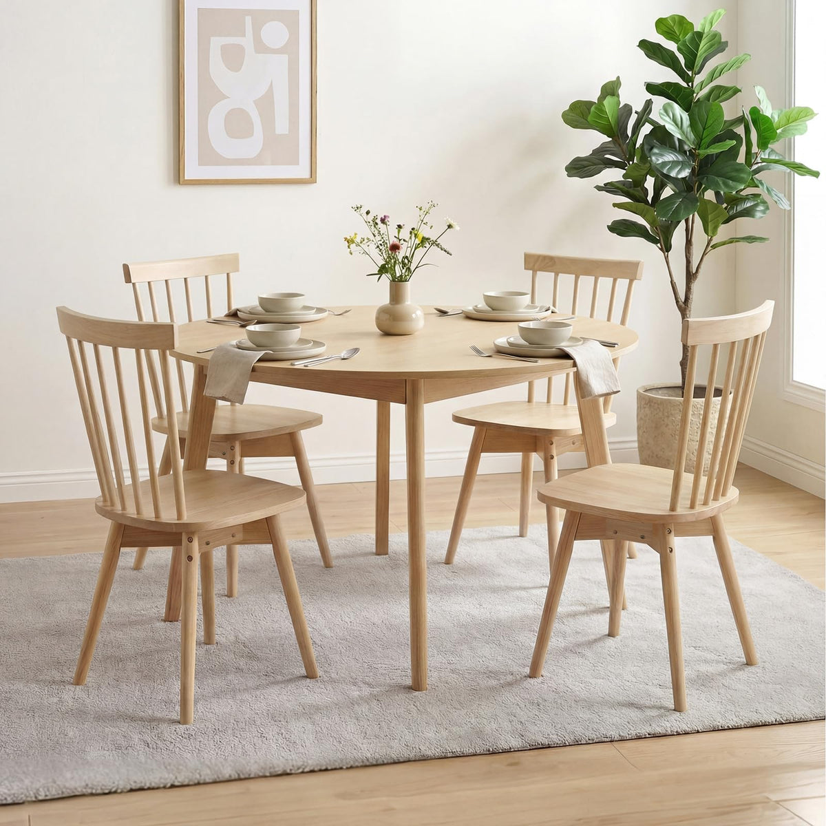 Goflame Windsor Mid Century Rubber Wood Kitchen Chairs with Swivel Seat & Spindle Back (2/4)