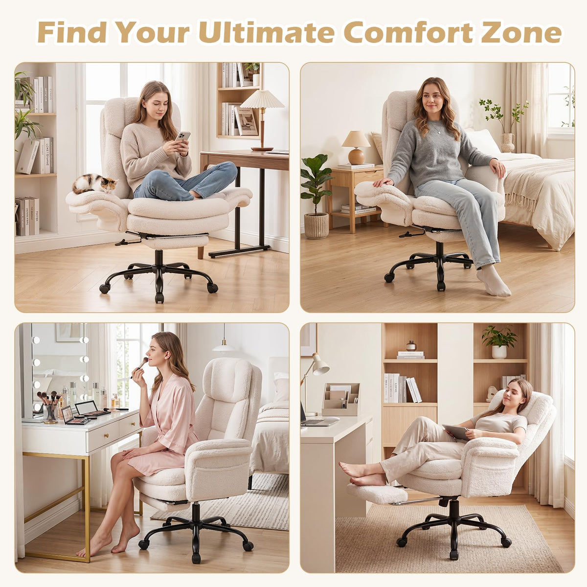 Goflame Criss Cross Legged Reclining Desk Chair with 5-Level Adjustable Armrests