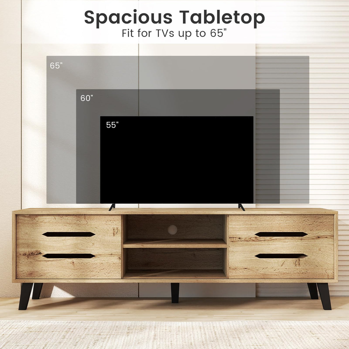 Goflame Mid Century Modern TV Stand for 55-65 Inch TV