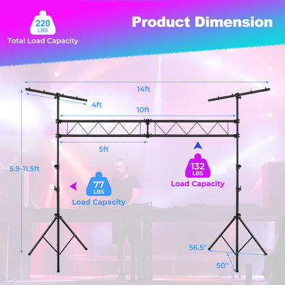 Goflame DJ Light Stand, 14FT Lighting Truss System with 32 Lights Hold 220LBS Capacity