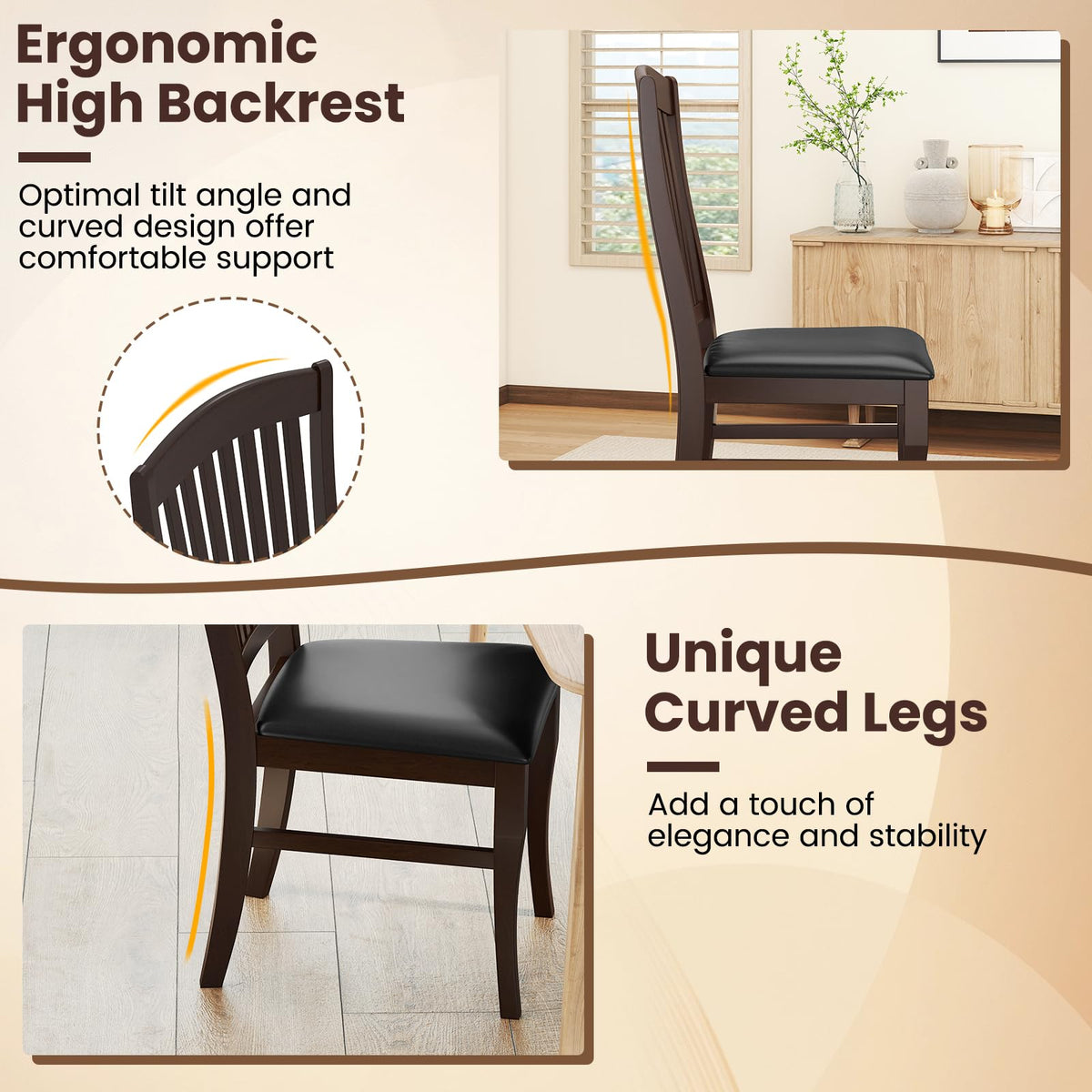 Goflame Set of 2/4 Wooden PU Leather Upholstered Dining Chairs