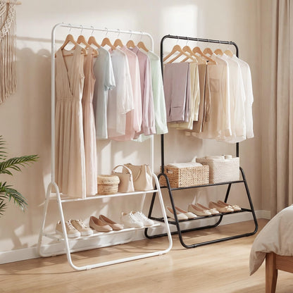 Goflame Heavy Duty Clothes Rack | Metal Garment Rack with Hanging Rod and Storage Shelves