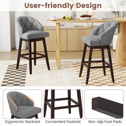 Goflame Modern Upholstered Bar Stools Set of 2/4, 31" Bar Height Swivel Kitchen Stools w/Button-Tufted Back