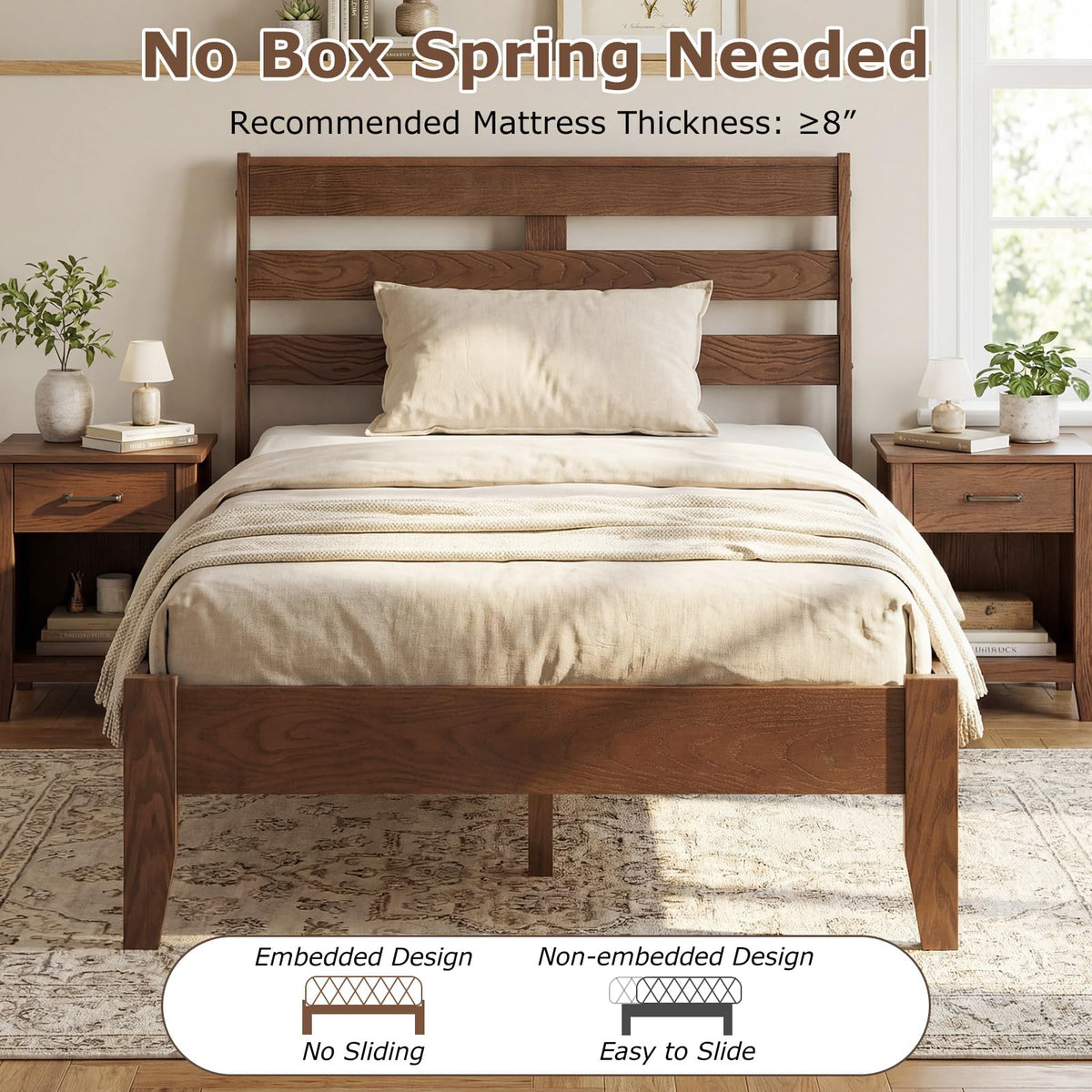 Goflame Twin Size Bed Frame with Slat Headboard