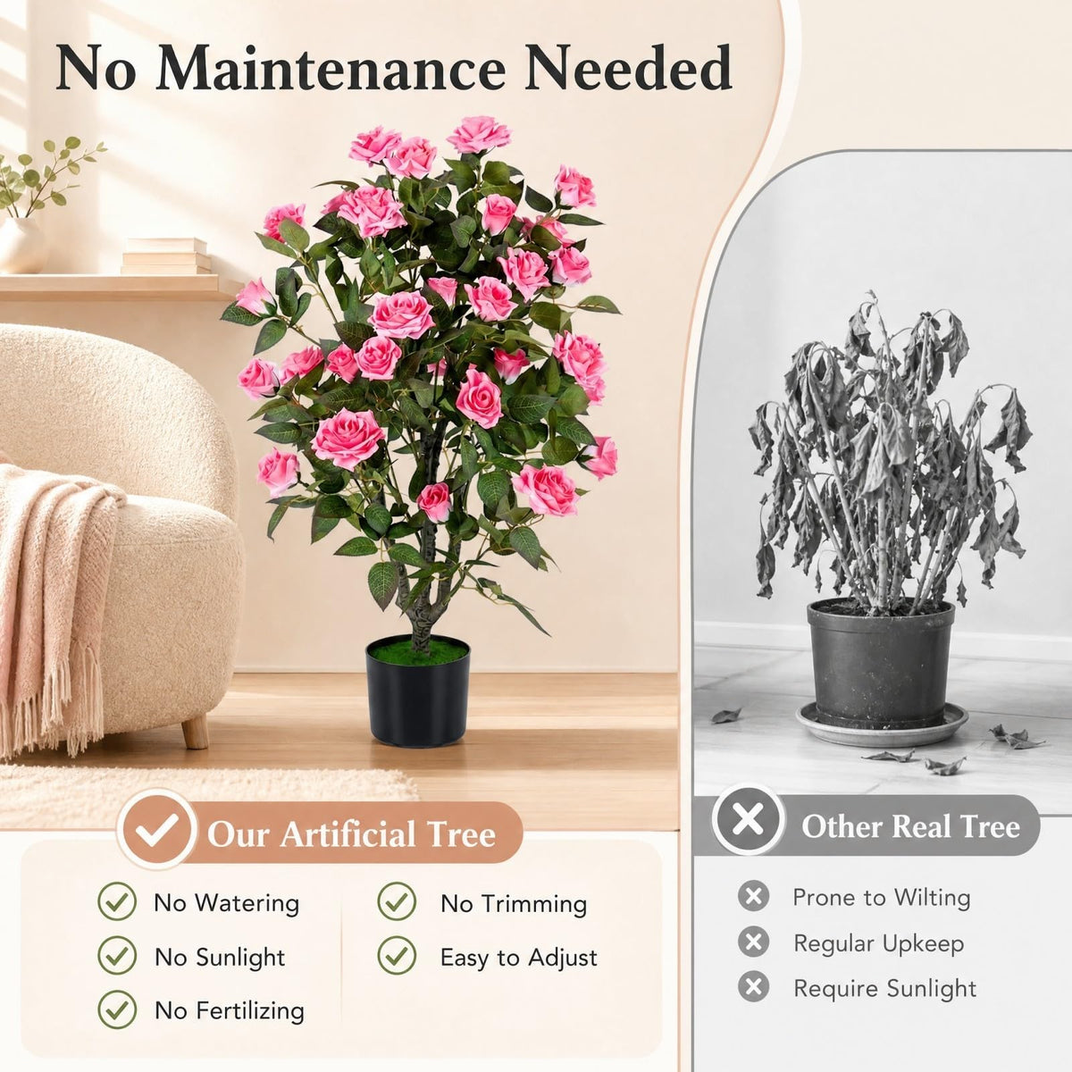 GOFLAME 35.5" Artificial Rose Tree with Pot for Outdoor(1/2)