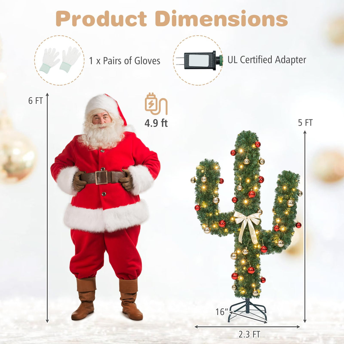 GOFLAME 5/6/7ft Pre-Lit Artificial Cactus Christmas Tree with Metal Stand