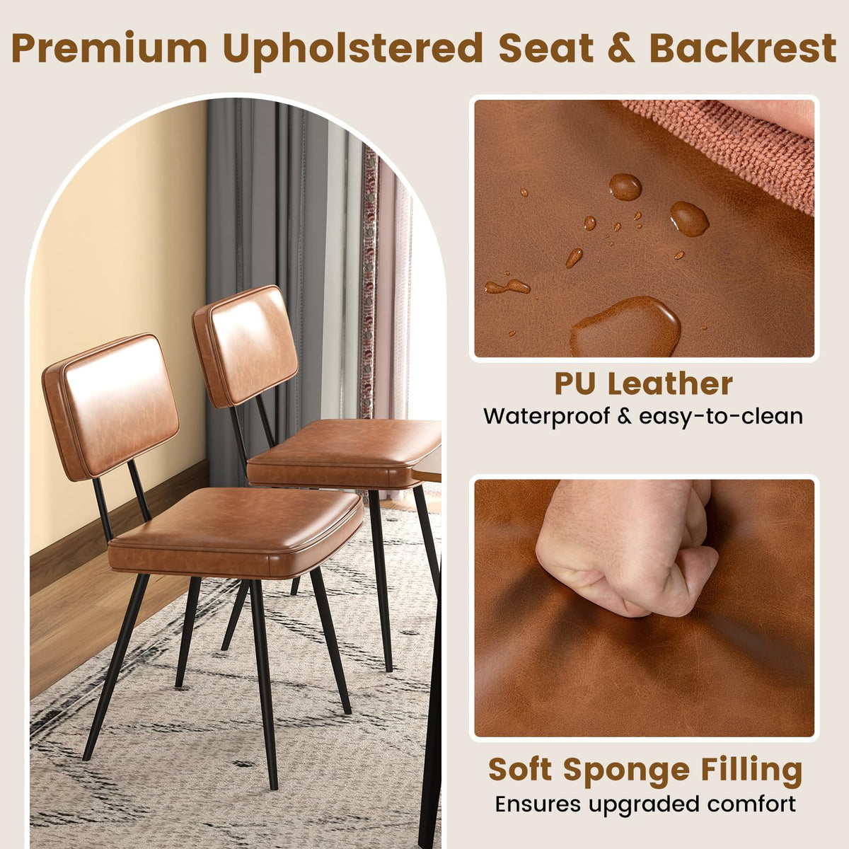 Goflame PU Leather Dining Chairs Set of 2/4, Upholstered Kitchen Chairs w/Padded Backrest & Seat, Metal Legs