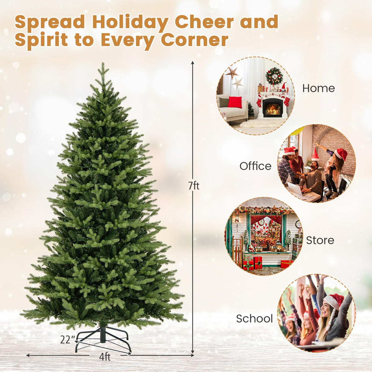 Goflame 7ft Hinged Xmas Full Tree with 470 Warm White & Multicolored LED Lights