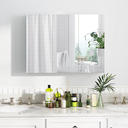Goflame Wall Mounted Medicine Cabinet with 3 Frameless Mirrored Doors & Mounting Hardware