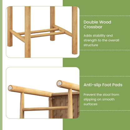 Goflame Wood Stools Set of 2, 18" Tall Boho Backless Stool Chairs with Rubber Wood Legs