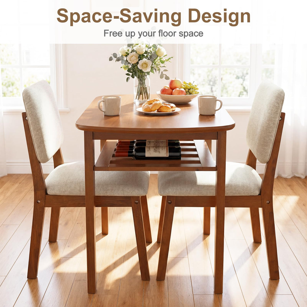 Goflame Space Saving Kitchen Table and Chairs Set w/Rubber Wood Frame