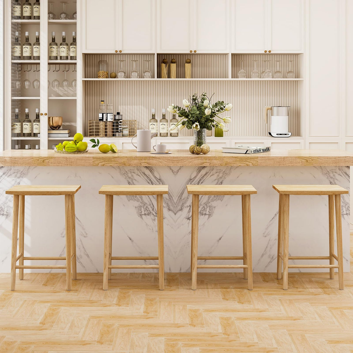 Goflame 25.5" Wooden Bar Stools Set of 2/4, Farmhouse Backless Counter Height Bar Stools with Footrest
