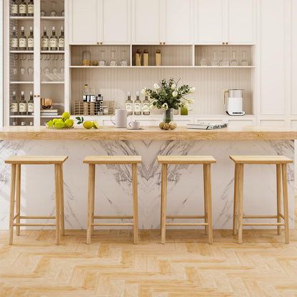 Goflame 25.5" Wooden Bar Stools Set of 2/4, Farmhouse Backless Counter Height Bar Stools with Footrest