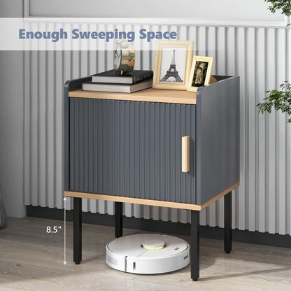 Goflame Nightstand with Storage, Bedside Table with Single Door Cabinet, Small Space, Gray