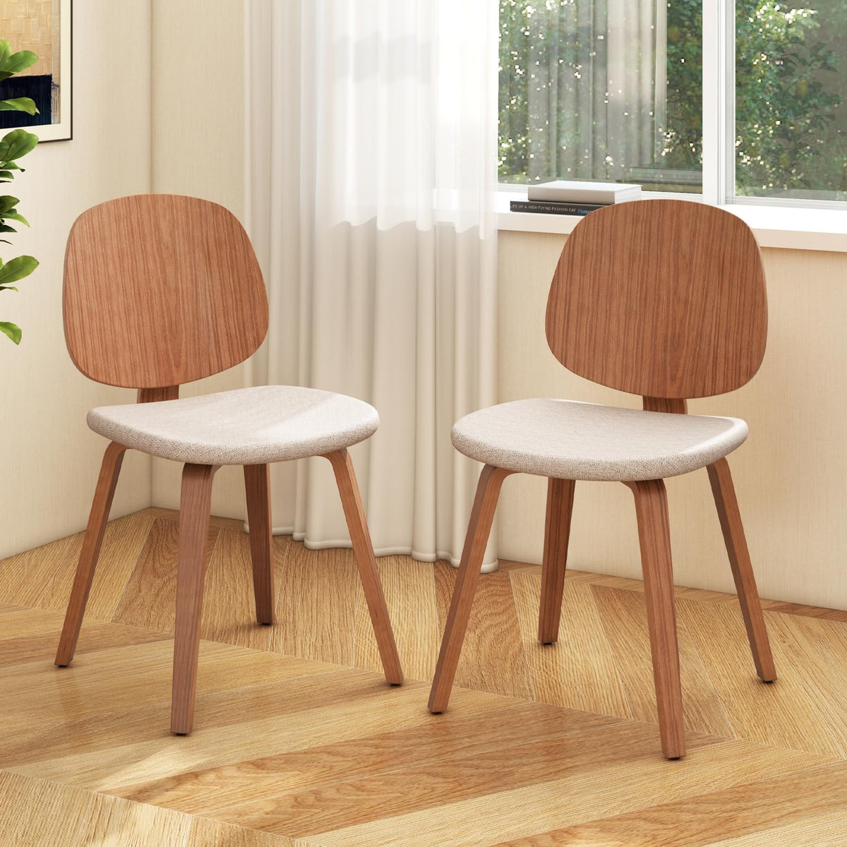 Goflame Wooden Dining Chairs Set of 2/4 Chenille Fabric Upholstered Kitchen Chair w/Bentwood Frame
