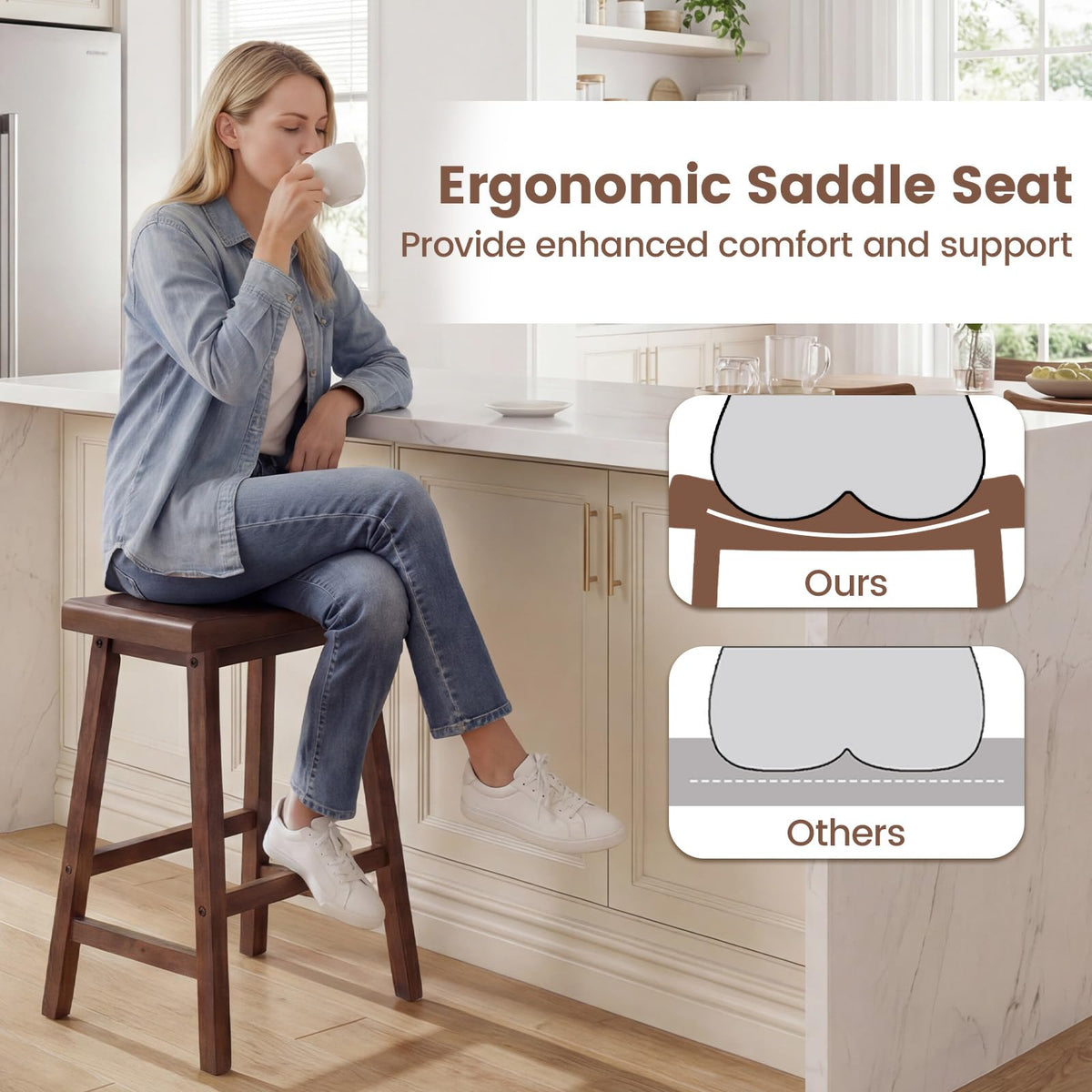 Goflame 24 Inch Counter Height Saddle Bar Stools with Footrest (2/4)