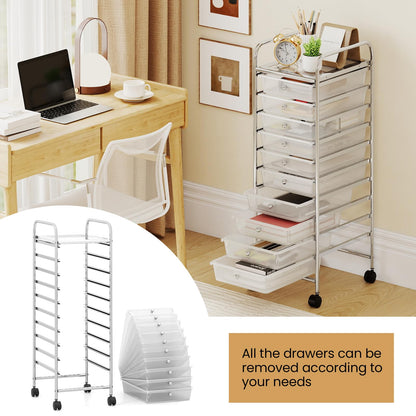 Goflame 10-Drawer Rolling Storage Cart with Metal Frame and Lockable Universal Wheels