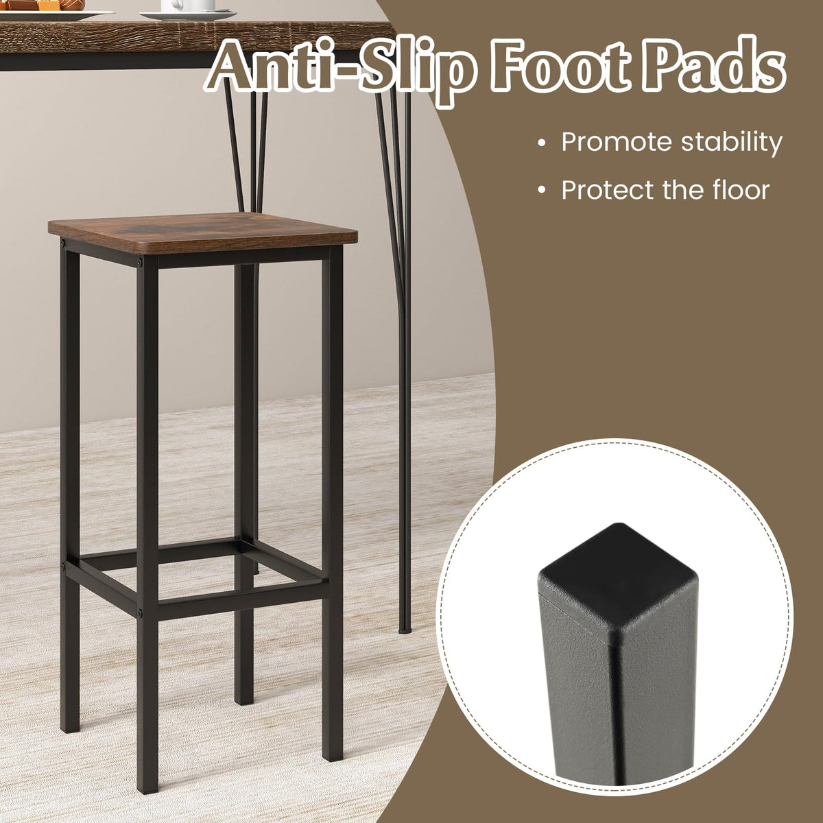 Goflame Bar Stools Set of 4, 26" Backless Barstools with Metal Legs & Footrest, Breakfast Bar Dining Chairs