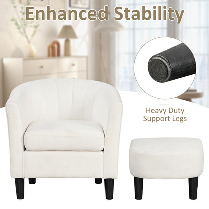 Goflame Modern Accent Chair with Ottoman, Upholstered Teddy Velvet Barrel Club Chair w/Footrest