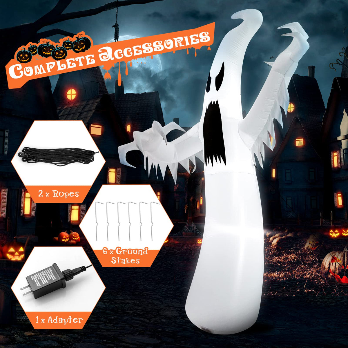 12ft Halloween Inflatable Ghost, Quick Blow up Halloween Decoration, Giant Inflatable Specter w/ Bright LED Lights