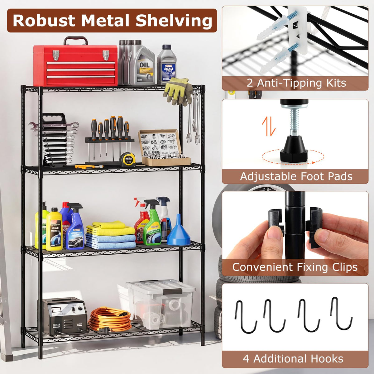 Goflame 4-Tier/5-Tier Metal Storage Shelving Unit with V-Shaped Wire Rack
