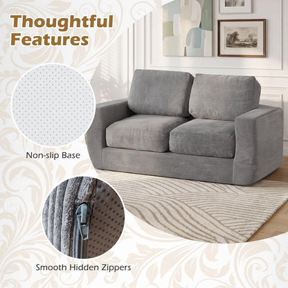 Goflame 2-Seater Floor Couch with Removable Corduroy Cover