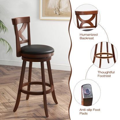 Goflame Bar Stools Set of 2, 30.5" Counter Height Bar Dining Chairs with Back & Footrest, Rubber Wood Frame