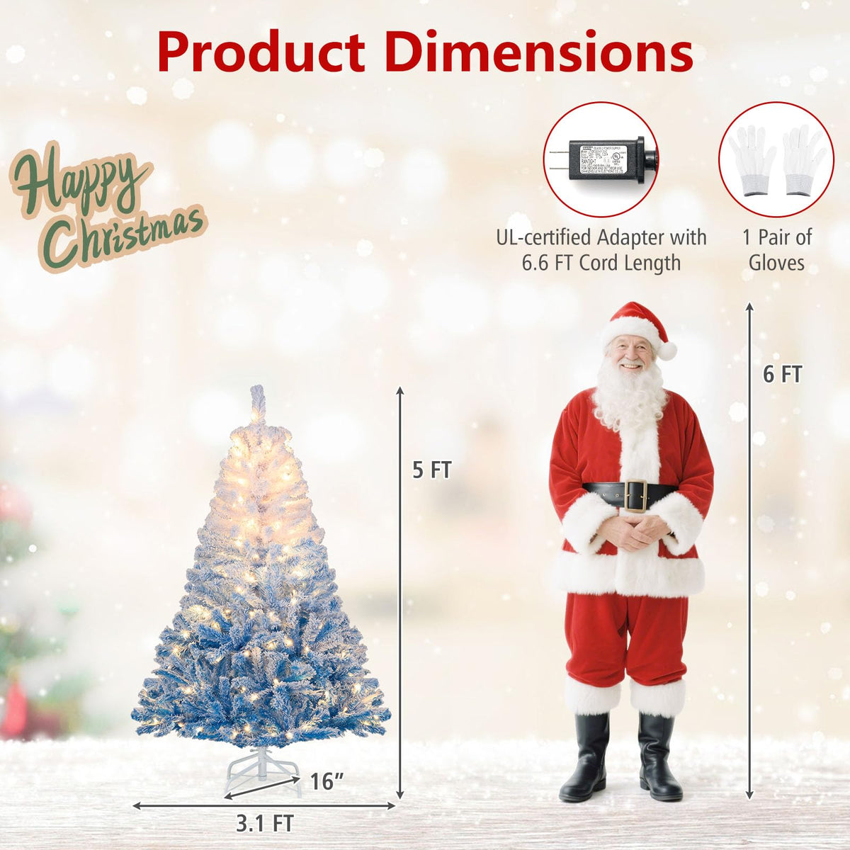 Goflame Pre-Lit Snow Flocked Christmas Tree | Artificial Hinged Xmas Full Tree