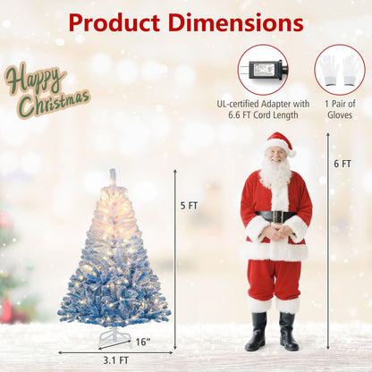 Goflame Pre-Lit Snow Flocked Christmas Tree | Artificial Hinged Xmas Full Tree