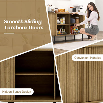 Goflame Kitchen Storage Cabinet, 47” Buffet Cabinet with Storage, Wooden Sideboard w/ 2 Sliding Tambour Doors